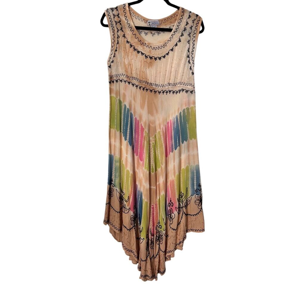 Just Cruising Tank Dress Multicolor Tie Dye Sleeveless Boho Hippie Asymmetrical